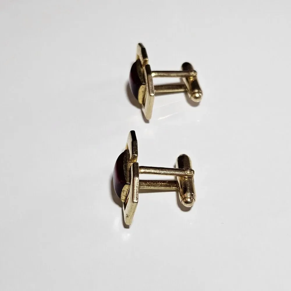 Anson Vintage Gold Tone Cufflinks with Rectangular Red Lucite